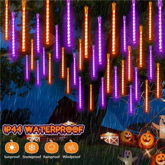 Halloween Lights Outdoor, 2 Pack Extendable Meteor Shower Lights Outdoor - Picture 3 of 7